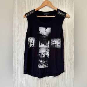 Rock & Republic Black Sleeveless Metal Shirt Size Small LNC